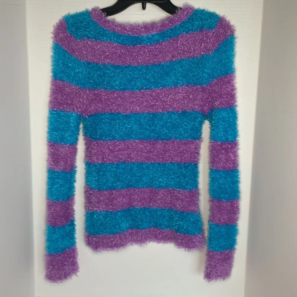 Justice fuzzy striped sweater  youth size 14